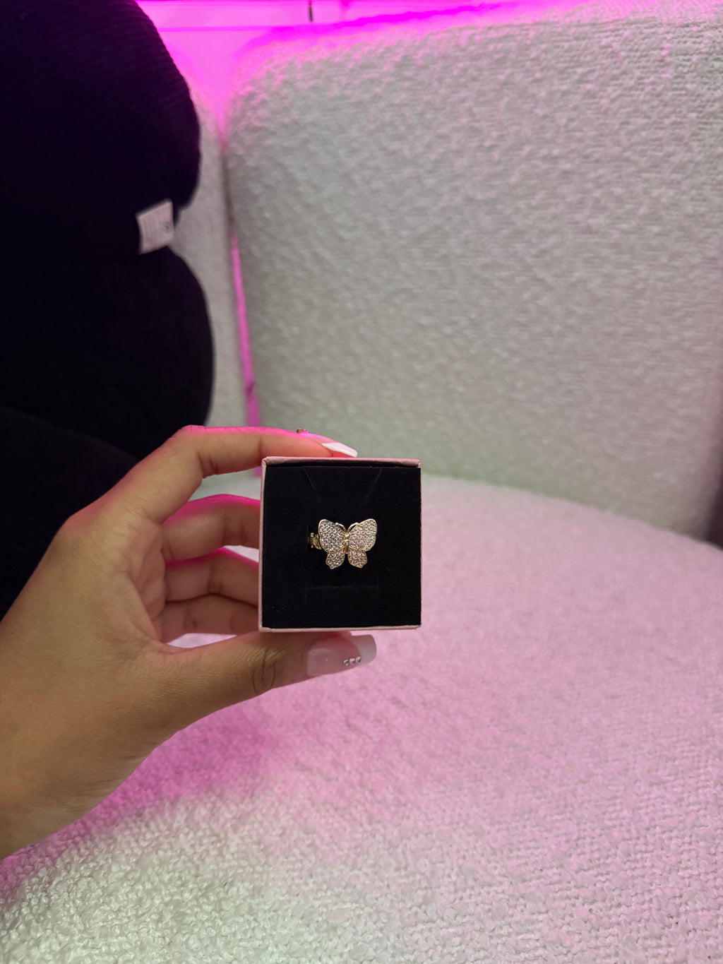 Pink dmnd butterfly ring